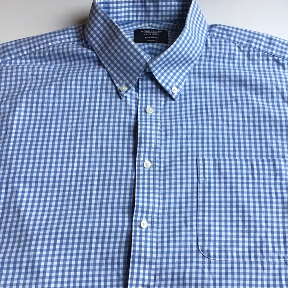 Nordstrom blue checkered dress cotton shirt Sz 1 8 made in Vietnam 🇻🇳 - Picture 7 of 13